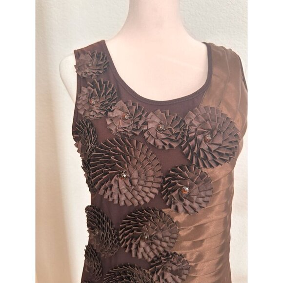 Franccesca Bellini Women Sleeveless Embellished‎ Lined Midi Dress. Brown. S/M - Picture 3 of 14